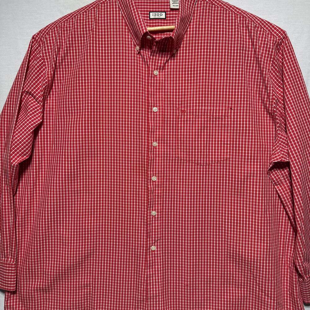 IZOD Mens LS Button Up  Shirt Sz 3XL Red Plaid Checkered